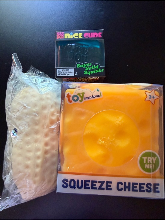 Schylling Other - Lot of 3 New Jumbo Squishy Peanut Squeeze Cheese Nee Doh Nice Cube Toymendous